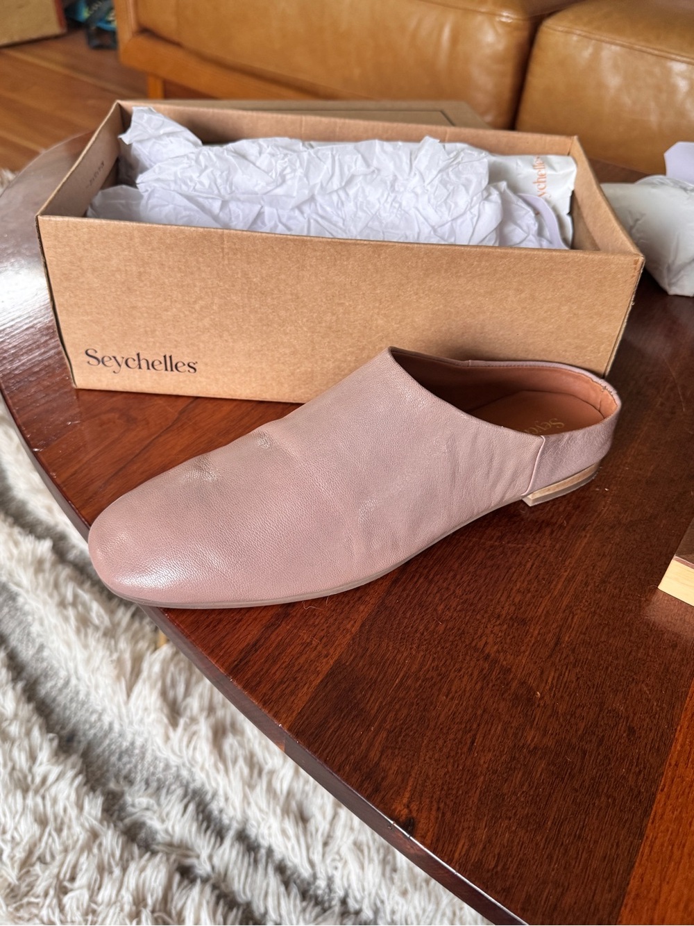 Seychelles Grey Leather Slip-On Mule. Napa Valley.